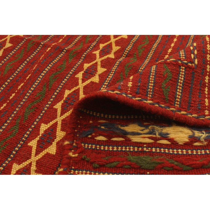 Tapis rouge / jaune en laine fabriqué à la main Kilim