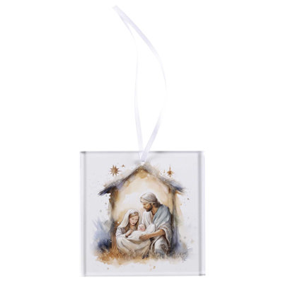 Ornament Starry Night Holy Family Glass