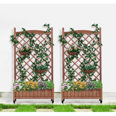 Lit de jardin surélevé avec treillis, boîte à fleurs d'extérieur en bois et support à plantes avec supports d'escalade
