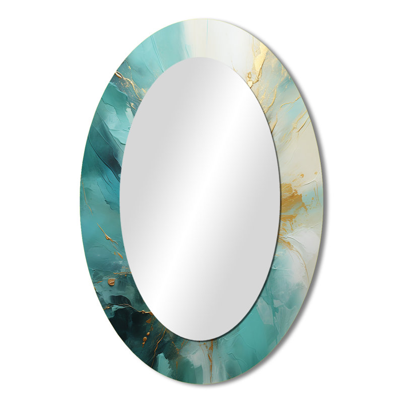 Gold And Teal Aurora Harmony II - Large Oval Wall Mirror On Metal, 36" x 24"