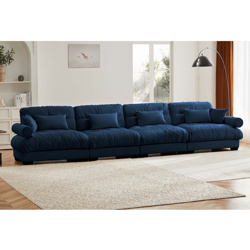 Canapé modulaire surdimensionné à assise profonde et coussins, Velours bleu