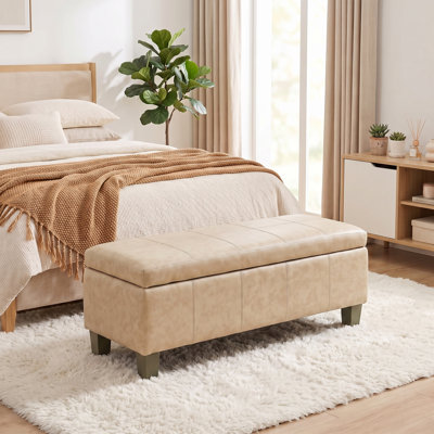 Demingo 41" Upholstered Contemporary Rectangular Storage Ottoman with Safety Hinge