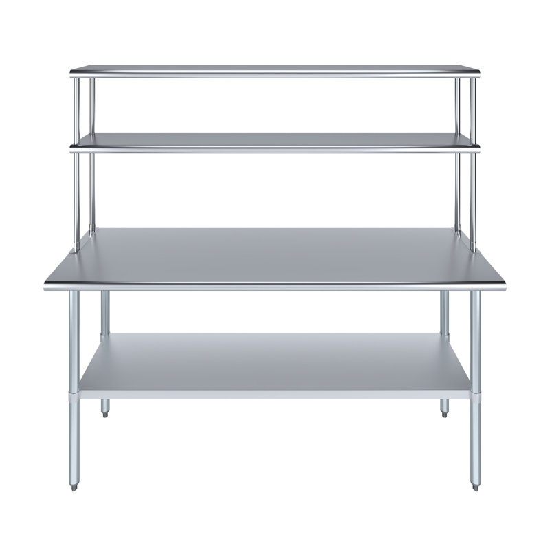 Stainless Steel Top Workbench With 2 Tier Shelf, 67" H x 72" W x 24" D