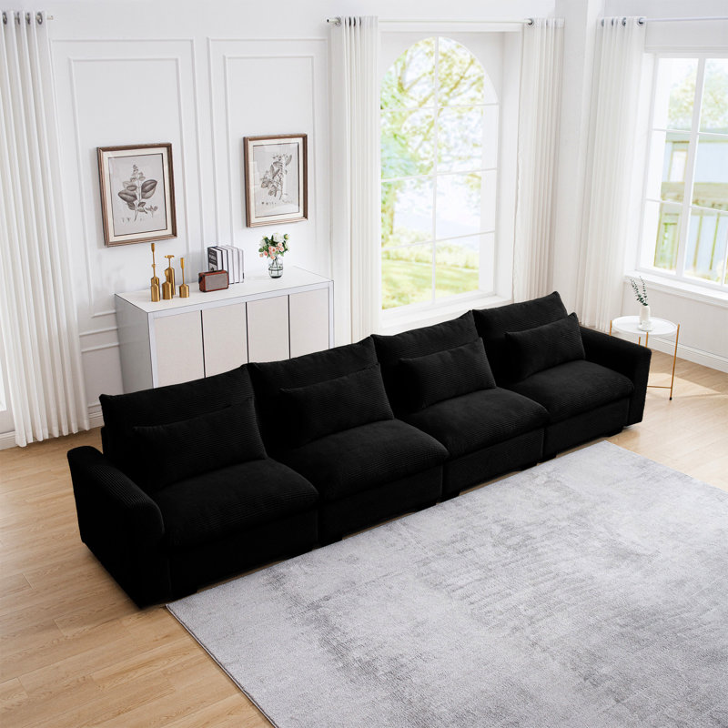 Velours côtelé noir 4 places pour le salon - Siège profond et confortable avec coussins Siège moderne profond, coussins, combos polyvalents et technique d'assemblage facile
