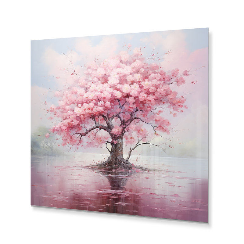 Impression romantique sur fleur de cerisier rose III - impression sans cadre sur métal, H 16 po x l 16 po x P 1 po