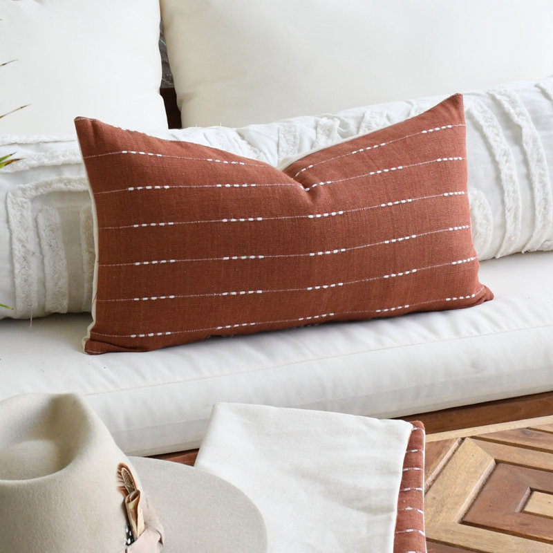 Sundara Threads Handwoven Cotton BOHO Pillow Cover, Terracotta, 12"H x 18"W, Rectangle