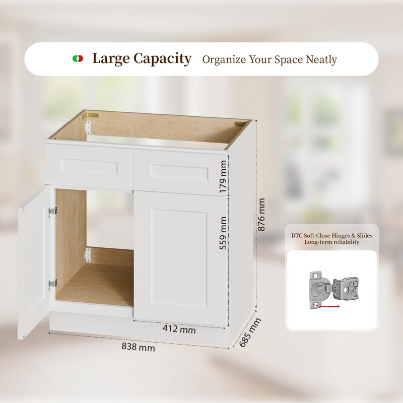 33" Solid Wood Shaker Sink Base Cabinet