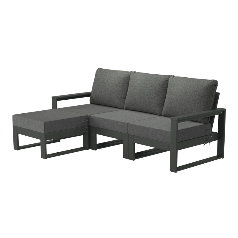 Ensemble de conversation à assise profonde avec repose-pieds 4 pièces pour patio, Gris, Gris