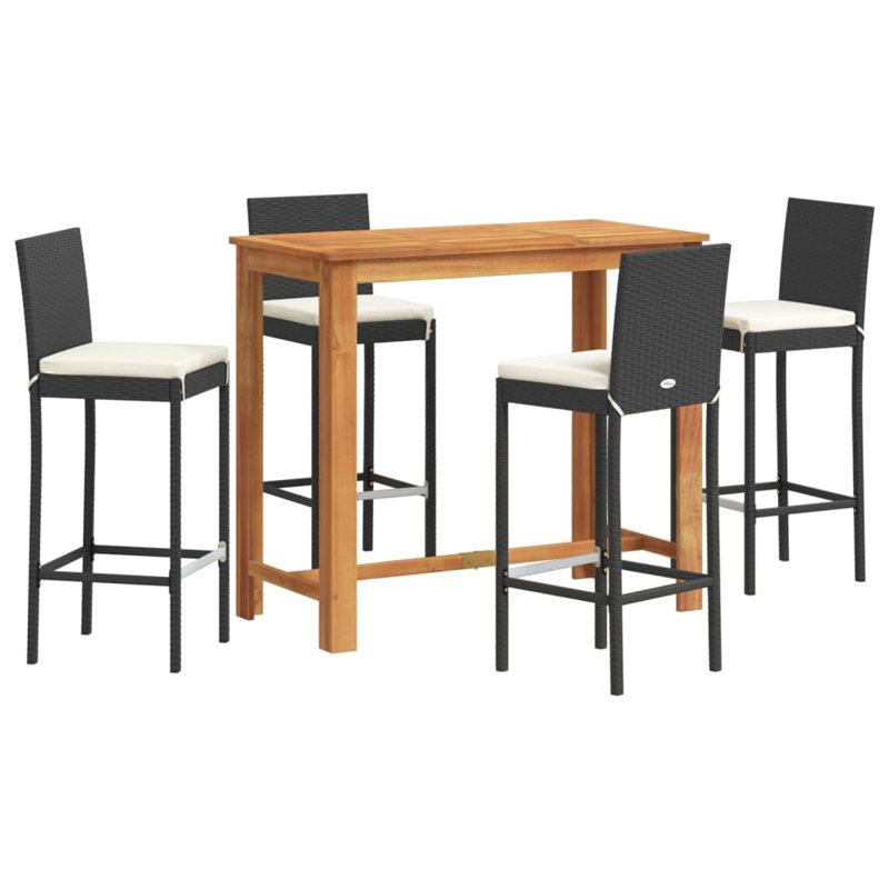 Patio Dining Set with Rectangular Table, 5 Pieces: Table, 4 Chairs, Beige Cushion/Black Frame