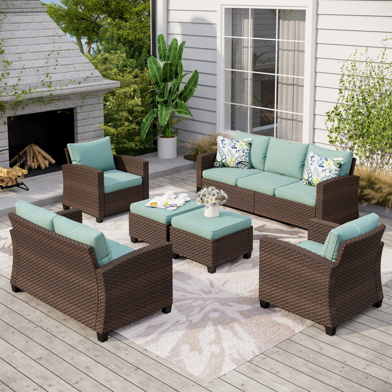 Millry All Weather Wicker/Rattan 9 - Person Seating Group with Cushions, Blue