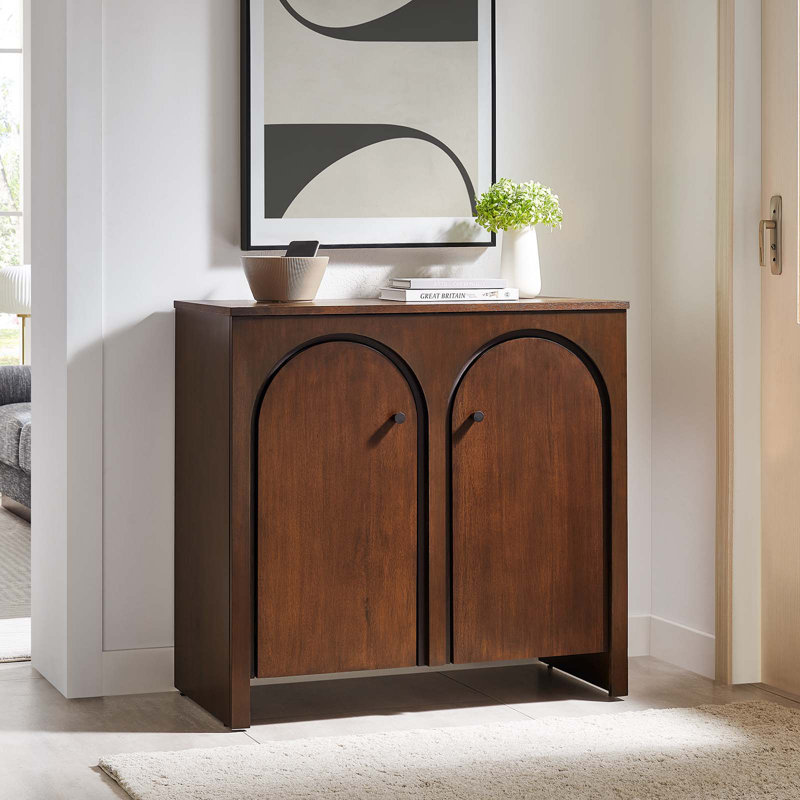 Appia Walnut Wood 36.2" Arched Door Storage Cabinet with Adjustable Shelves