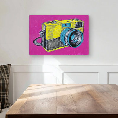 Colorful Retro Camera - Yellow Metal Print for Home Decor