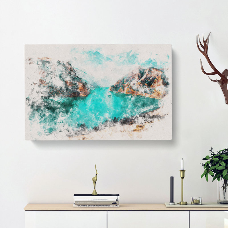 Lake Between The Mountains - Wrapped Canvas, 60cm H x 91cm W x 3cm D