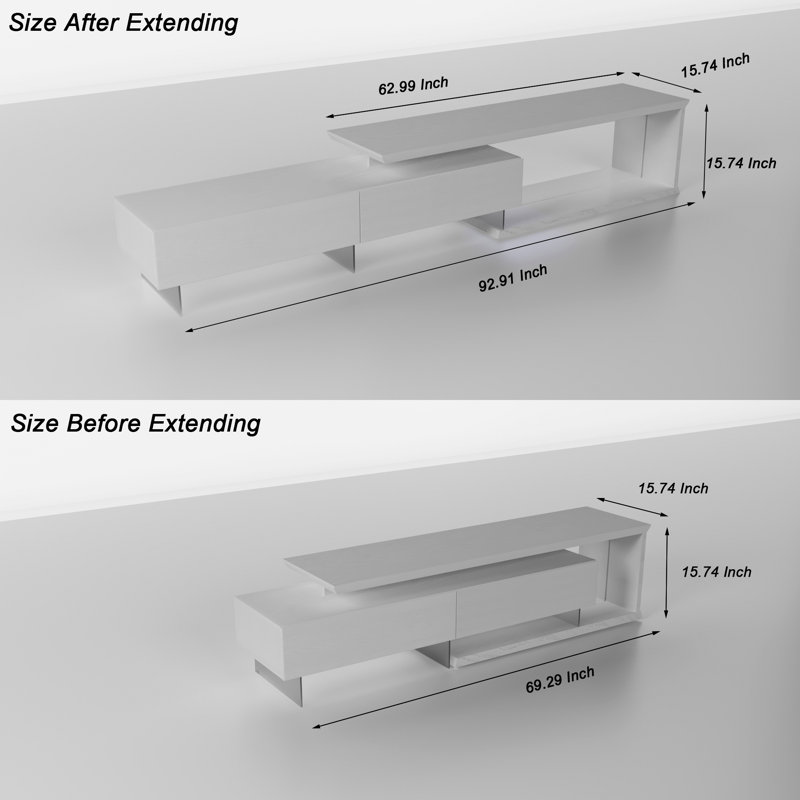 Console télé avec armoires de rangement, meuble télé à DEL extensible avec télécommande, lumières à modes multiples