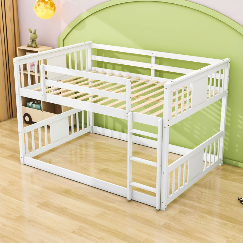 Wood Full Over Full Bunk Bed With Guardrails And Ladder, White