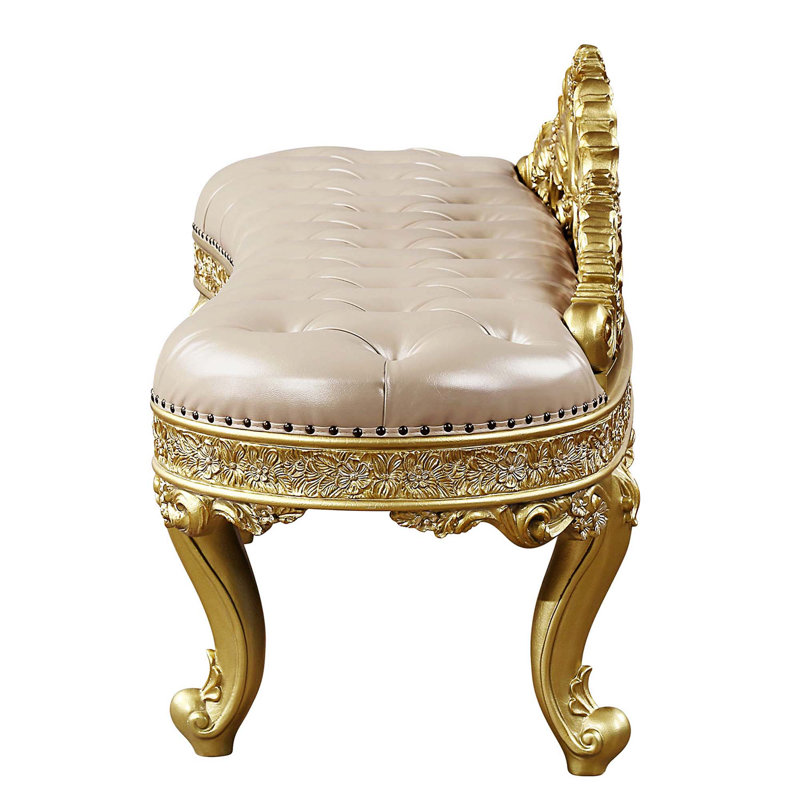 73" Light Gold PU Cabriole Bench with Storage and Metal Legs