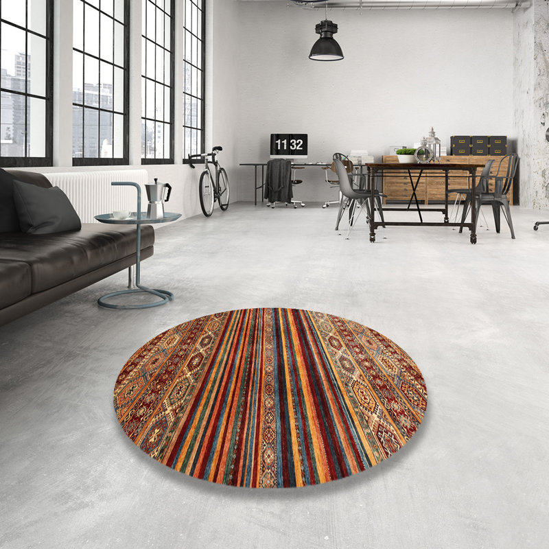 Tapis brun / jaune Southwestern, Rond 6 pi