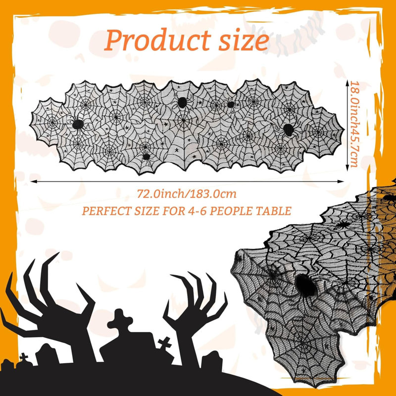 Halloween Decorations Table Runner with Black Lace Spider Web 18 X 72 Inch | Polyester, for Halloween Table Decor Kitchen Table Centerpiece Decorations Party Dinner Supplies