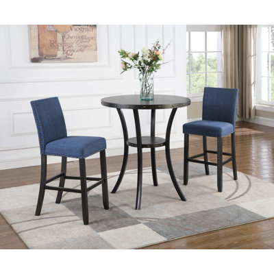 3-Piece Bar Table Set With 2 Nail Head Pub Chairs
