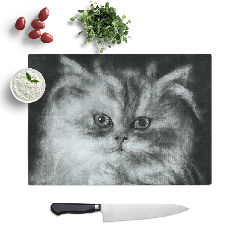 Persian Cat Painting Chopping Board, 0.4cm H x 20cm W x 28.5cm L