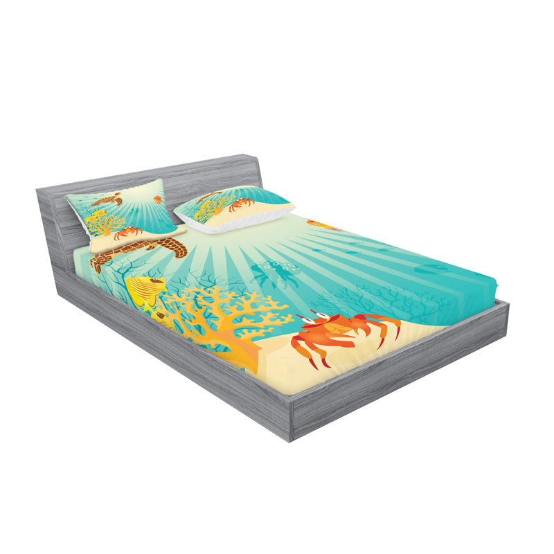 Multicolore ensemble de draps et taies décoratives de poisson Ambesonne, Full Sheet Set with 4 Pillowcases