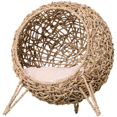 Beige Cat House, Elevated And Woven For A Peaceful Relaxed Pet , Cozy