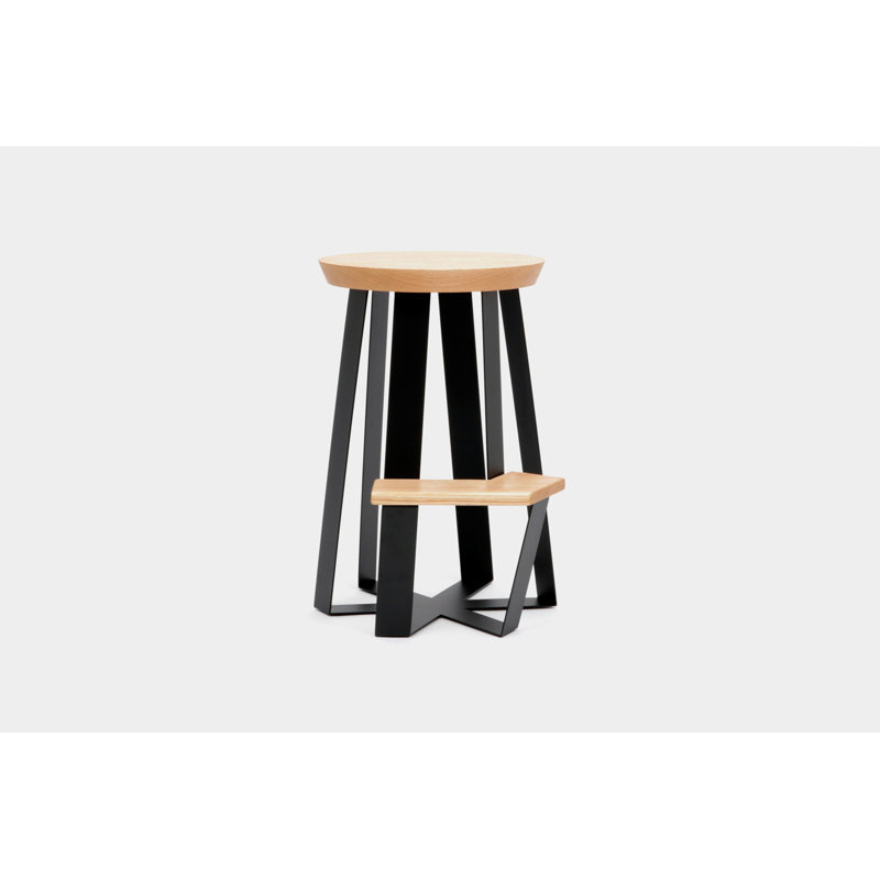 Stool with Metal Frame, Oak