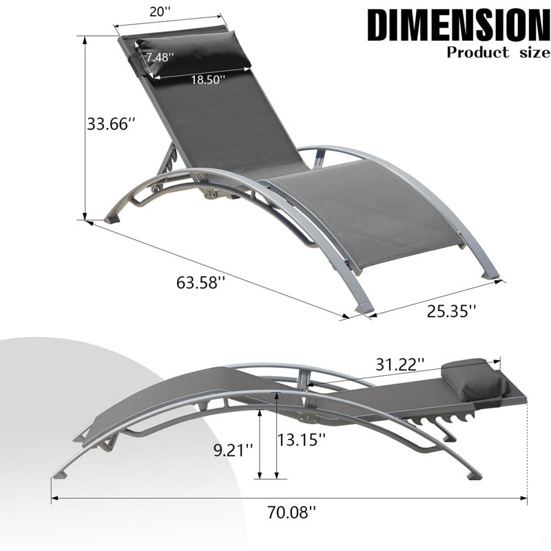 Ensemble de 2 chaises longues pour piscine, Gris, Gris