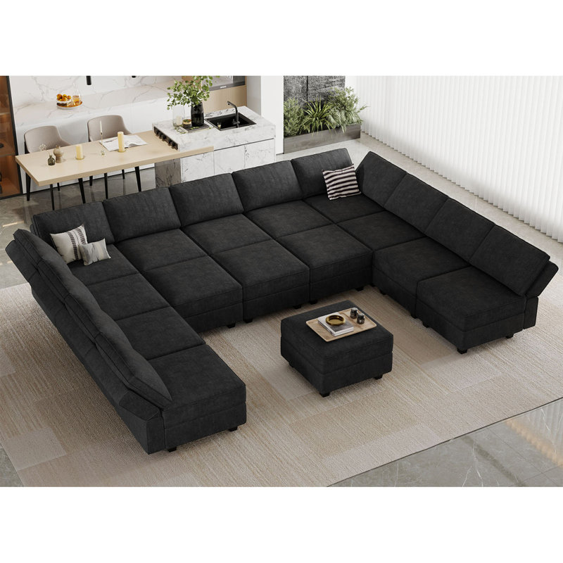 Canapé-lit modulaire en U 33,5 po Neemi, Mélange de polyester noir