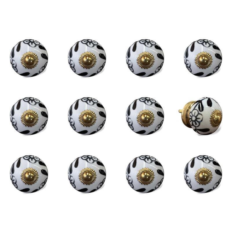Ensemble de douze boutons de tiroir en céramique noir et blanc