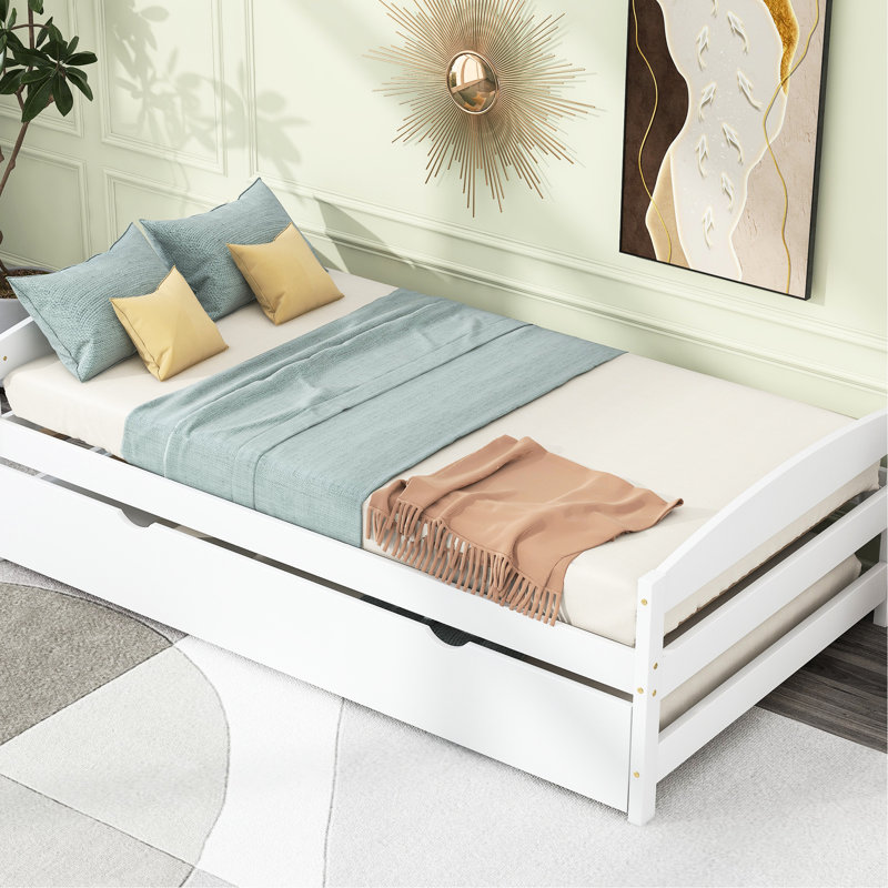 Lit plateforme blanc avec lit gigogne et option de couchage en bois massif