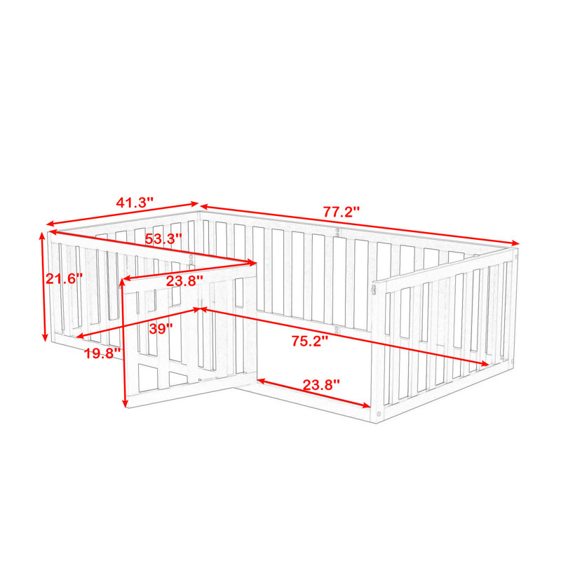 Guerriero Wooden Daybed Frame with Fence, Natural, Twin