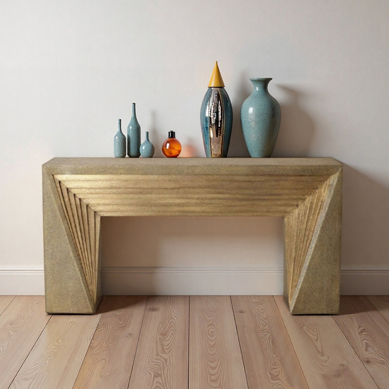 French retro simple rectangular console table, 35.4" H x 78.7" W x 15.7" D, Burlywood