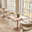 Table de salle à manger ronde 31,5 pouces compacte, piédestal de style tulipe, plateau en pierre frittée rose chaud, base dorée, sièges 2-4