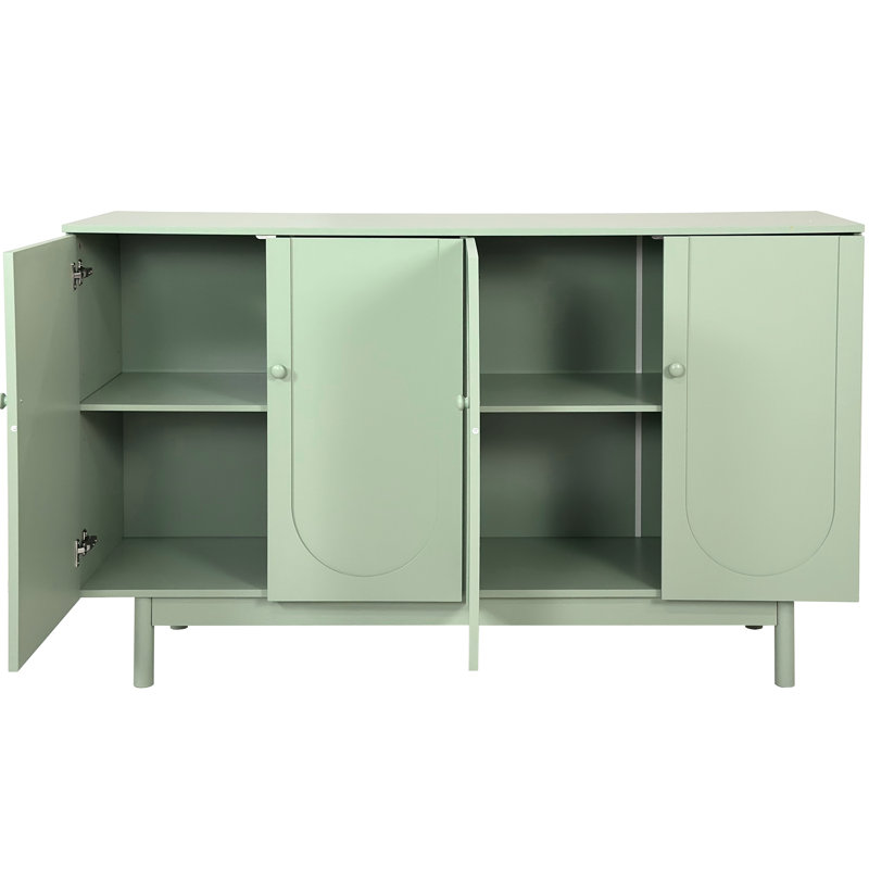 Armoire en taille-douce à 4 portes avec pieds en pin, poignées en bois massif, menthe, pouvant accueillir divers articles de rangement, poignées pour la cuisine