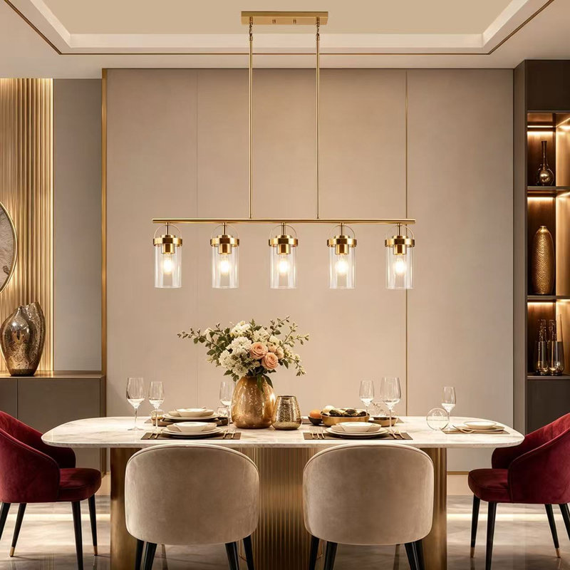Lustre 5 lumières avec verre transparent