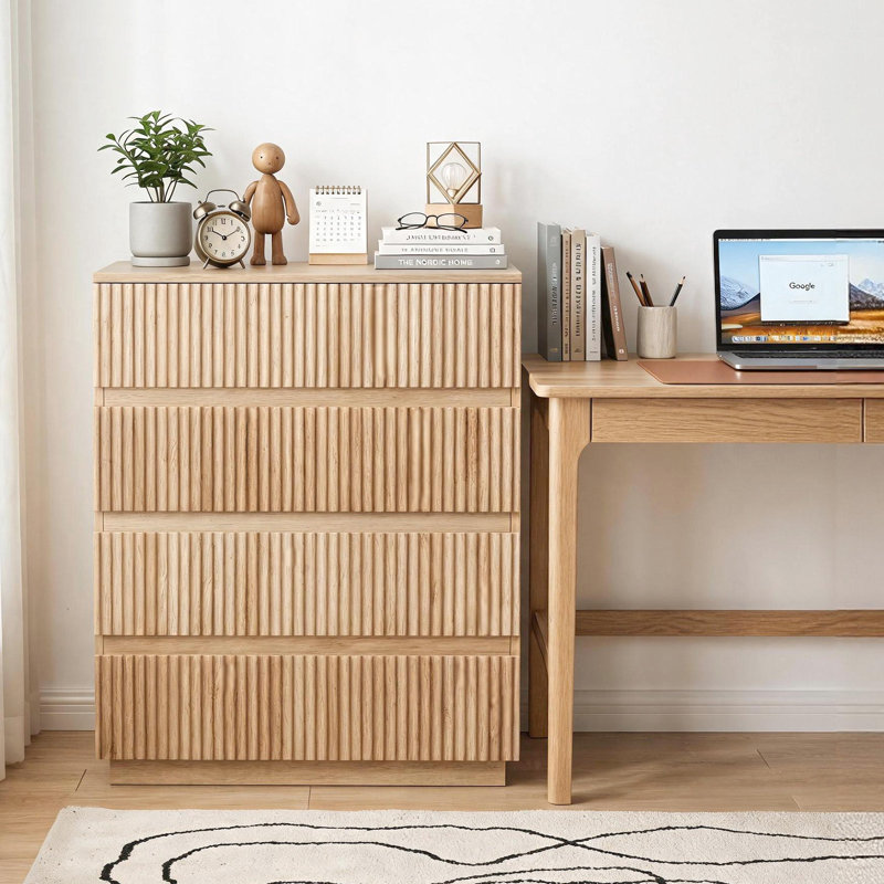 Armoire sans tiroir 23,62 pouces cannelée à 4 tiroirs, Chêne