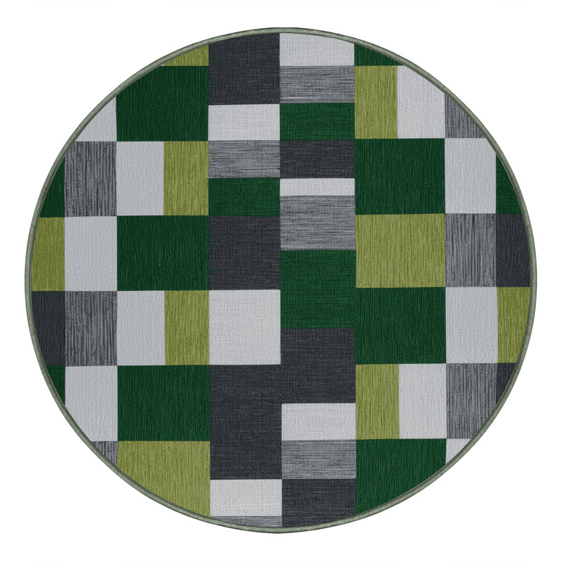 Tapis vert à carreaux lavable à la machine, Rond 3 pi