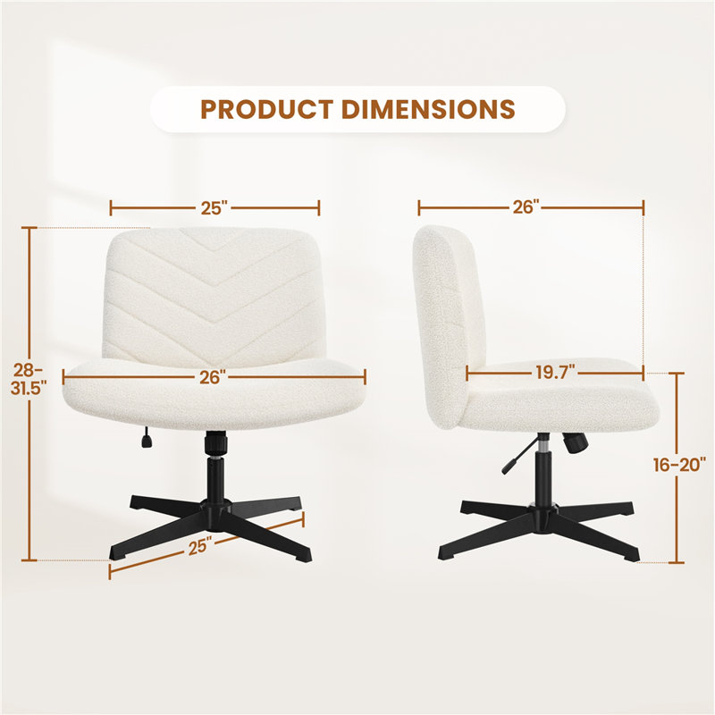 Cross Legged Swivel Office Chair with No Arms, Ivory