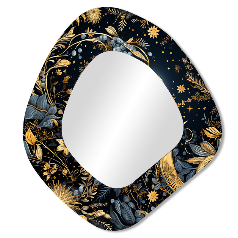 Motif céleste bleu II - miroir bohème asymétrique, miroir mural bleu unique, 28 po x 25 po