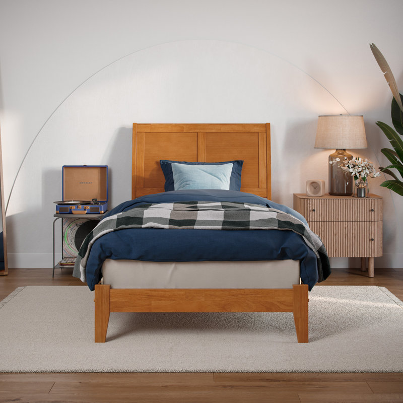 Portland Low Profile Solid Wood Platform Bed, Twin XL, Light Toffee