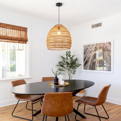 Natural Dome Rattan Pendant Light for Dining Room & Kitchen Island