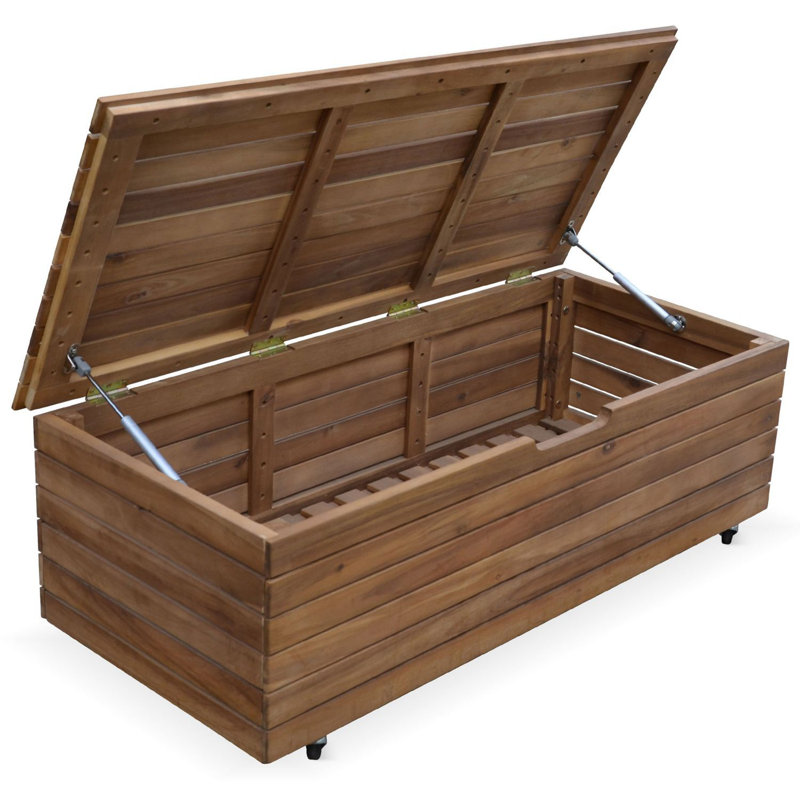 Dakota Fields Canute 107cm W 110L Solid + Manufactured Wood Lockable Deck Box with Wheels in Wood