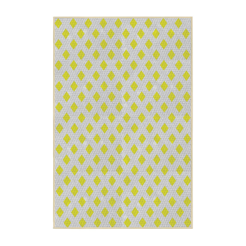 Blanc géométrique/jaune Tapis décoratif, Rectangle 5 pi x 7 pi