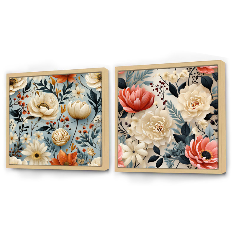 Ensemble de 2 bohèmes floraux Boho, Cadre flottant brun, H 16 po x l 33 po