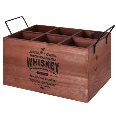 The Whiskey Bar 6-Bottle Wood Crate with Metal Handles - 7" H x 14" L x 8" D by Winston Porter