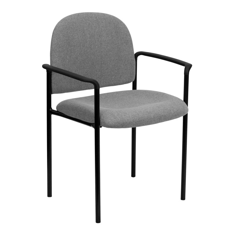 Gray Fabric Stackable Steel Side Reception Chair with Arms