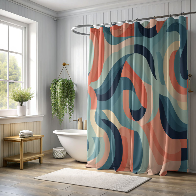Rideau de douche abstrait de qualité abstraite, H 74 po x l 71 po