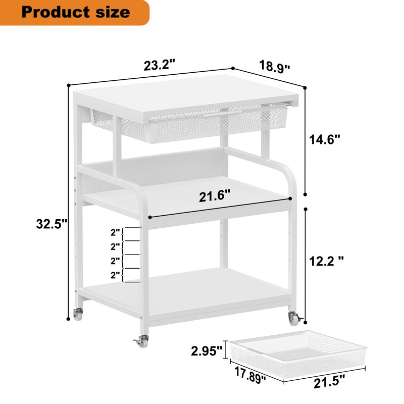 32.5 H Cart, Blanc, 32.5" H x 23.2" W x 18.9" D