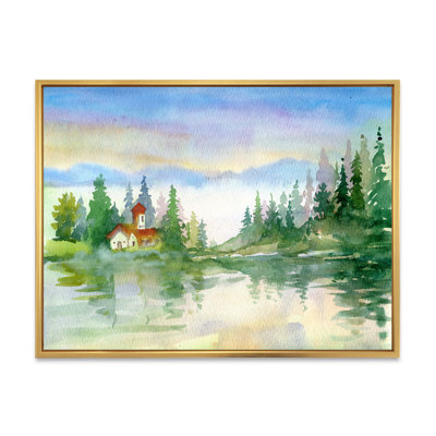Paysage de rivière d'été avec arbres verts - Peinture sur toile